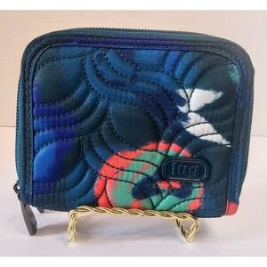LUG Splits Quilted Wallet RFID Protected Floral Teal Blue